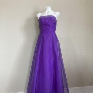 Vintage 2000s Y2K Prom Dress - Strapless Purple Formal Long Gown - Size 9/10